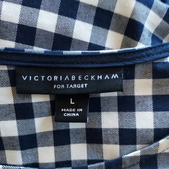 Victoria Beckham Navy White Check Blouse w/Peplum Size L - Picture 14 of 16